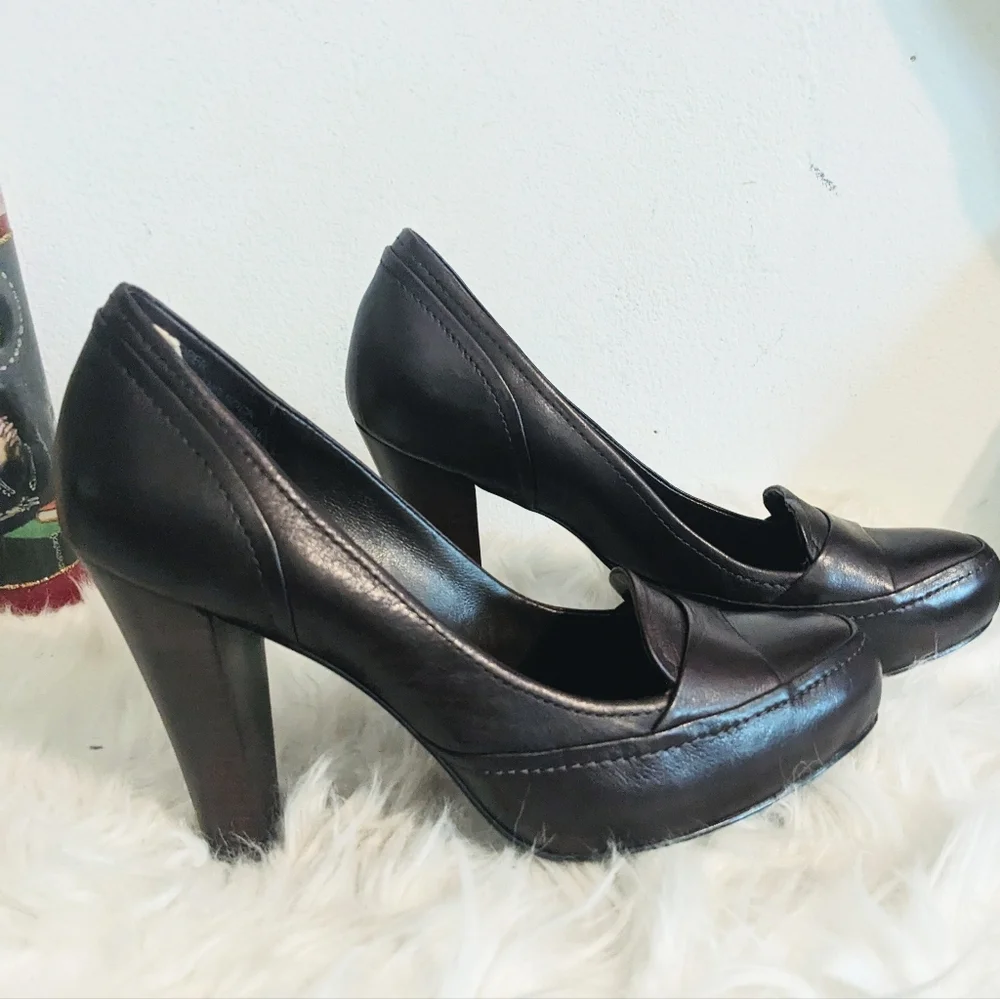 Ash Dark Brown Leather Loafer Pumps 6.5